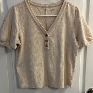 LOFT Beige Textured Short Sleeve Top